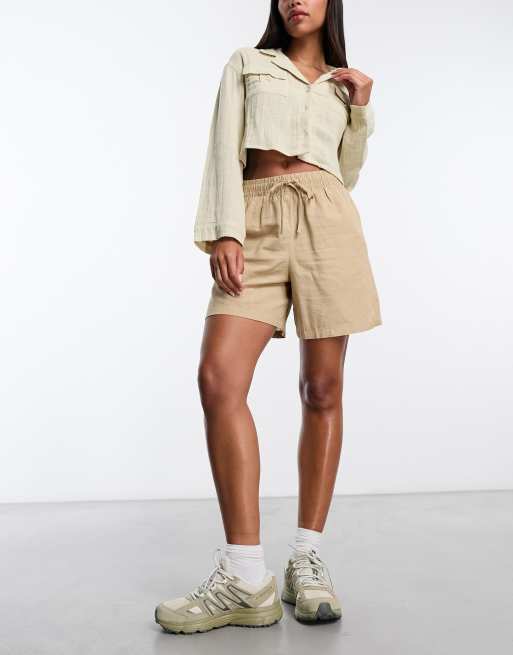 JJXX - Linnen short met hoge taille in zandkleur