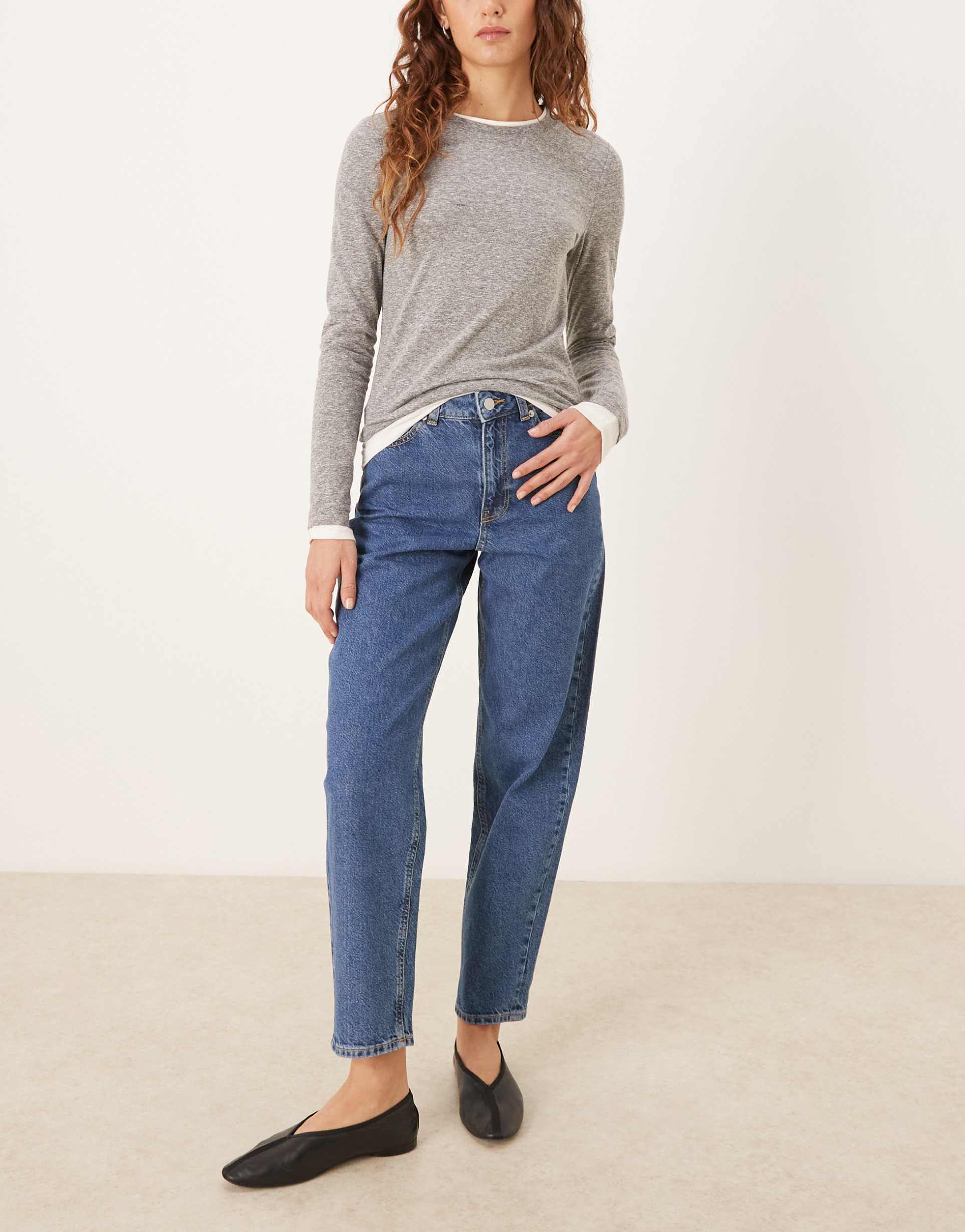 jjxx lisbon mom jeans in mid blue