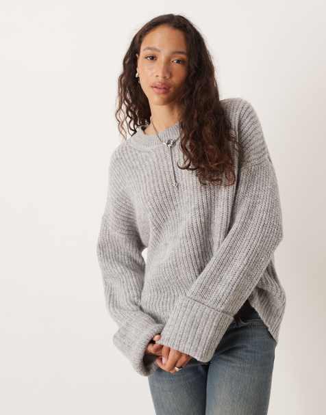 JJXX – Ljusgrå tröja i oversized fit med uppvikta ärmar - view 1