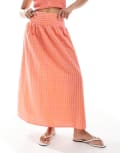 [JJXX] JJXX long gingham skirt in pink orange check (part of a set) 14 Persimmon orange