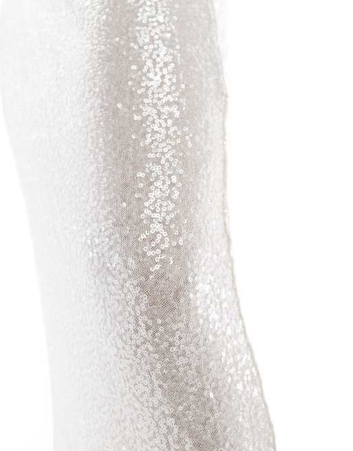 JJXX long silver cream sequin skirt, 4 of 5