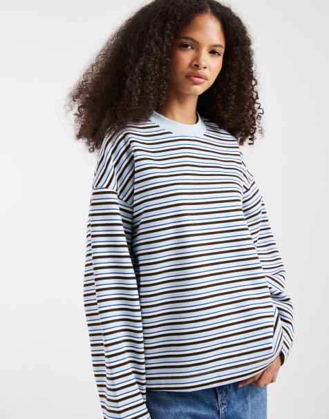JJXX long sleeve boxy sweatshirt in blue stripes - view 1