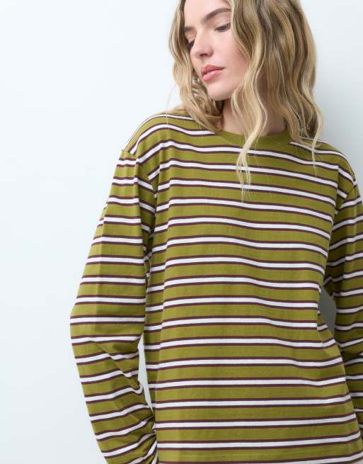 JJXX long sleeve boxy t-shirt in green stripe, 2 of 4