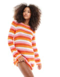 [JJXX] JJXX long sleeve crochet dress in orange pink white stripe-Multi 8 Persimmon orange