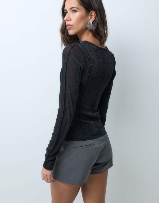 JJXX long sleeve glitter mesh top in black, 4 of 4