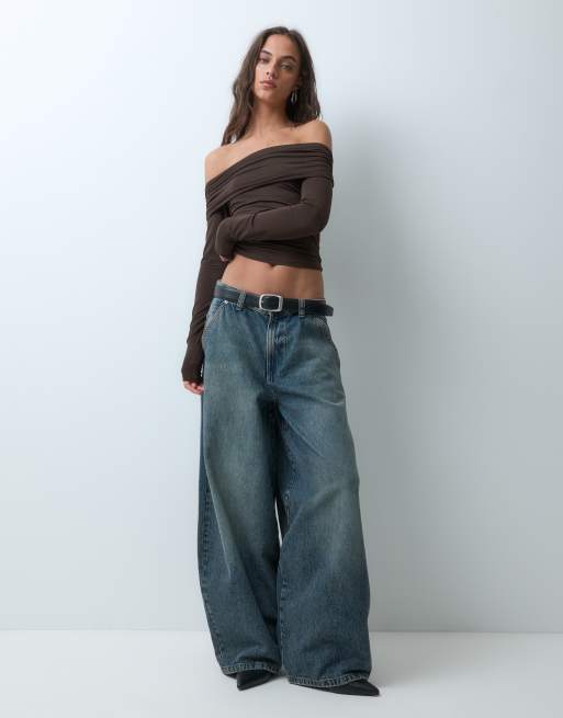 JJXX long sleeve off shoulder top in brown, 3 of 5