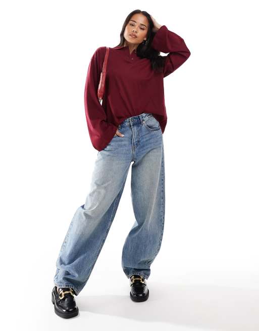 JJXX long sleeve polo in burgundy