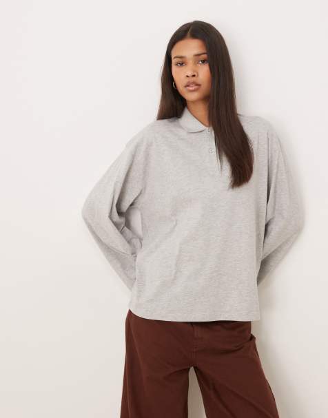 JJXX long sleeve polo top in gray - view 1