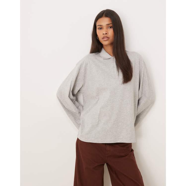 JJXX long sleeve polo top in gray | ASOS