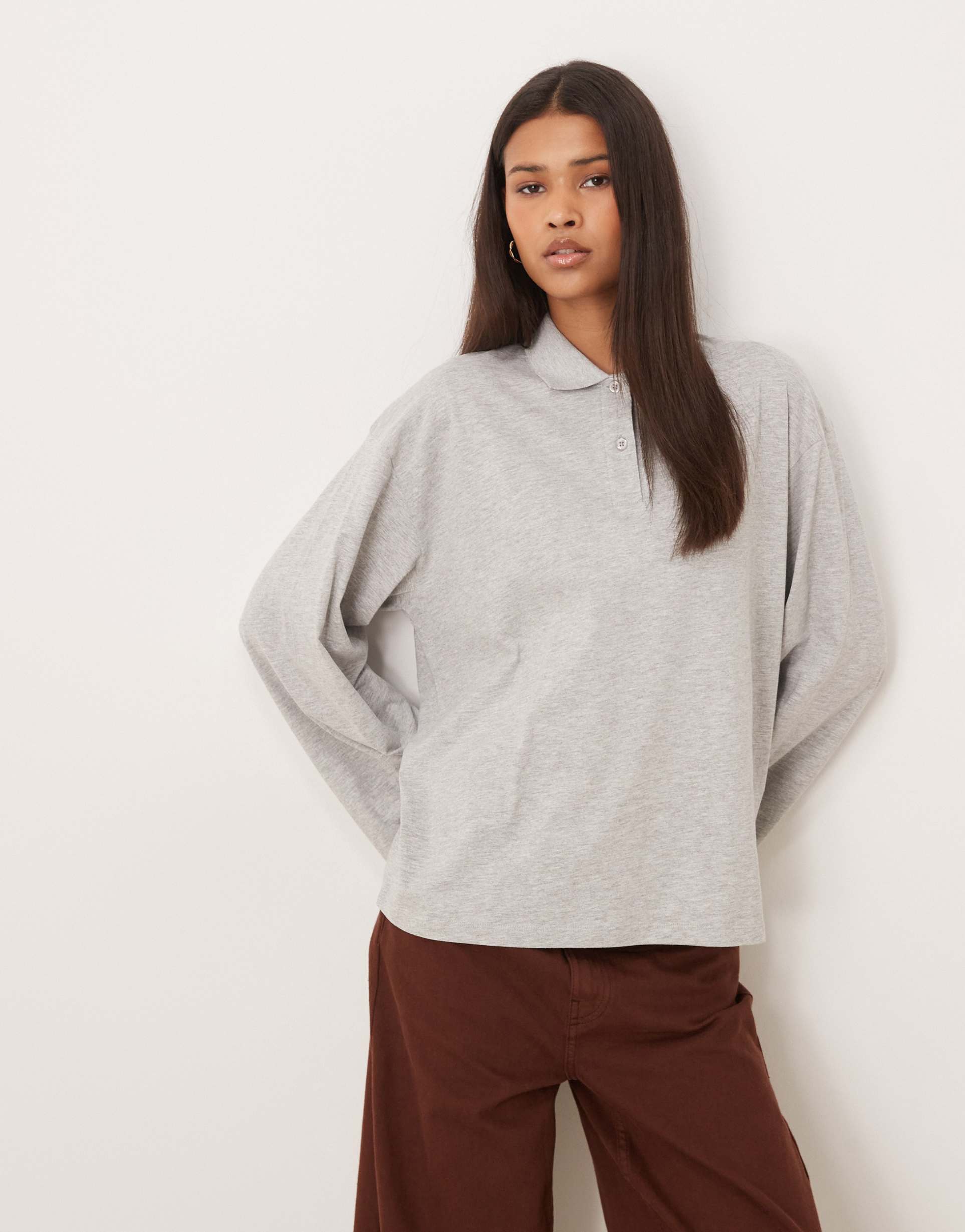 jjxx long sleeve polo top in gray