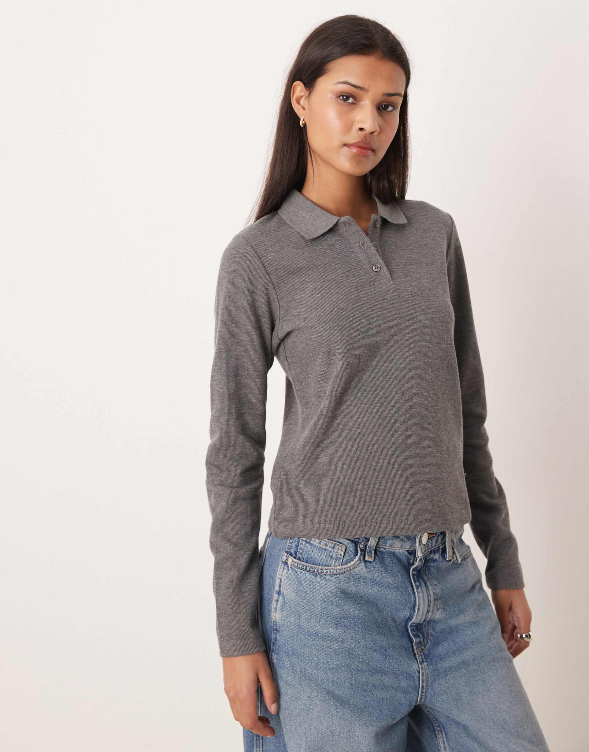 jjxx long sleeve polo top in gray