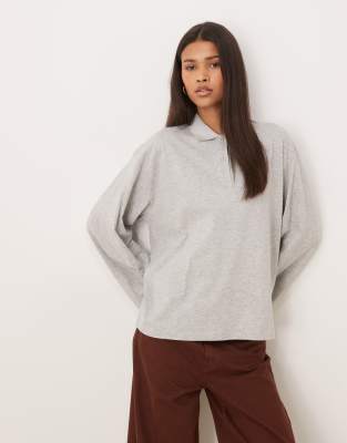 JJXX JJXX long sleeve polo top in grey