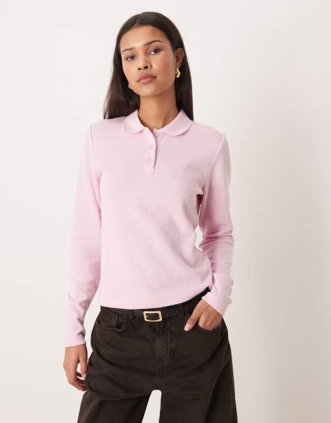JJXX long sleeve polo top in light pink - view 1