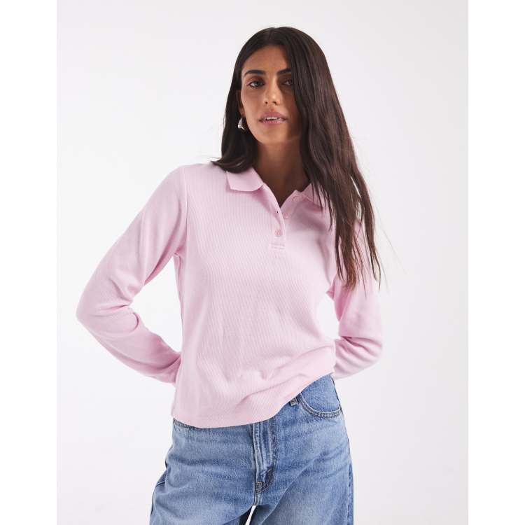 JJXX long sleeve polo top in light pink | ASOS
