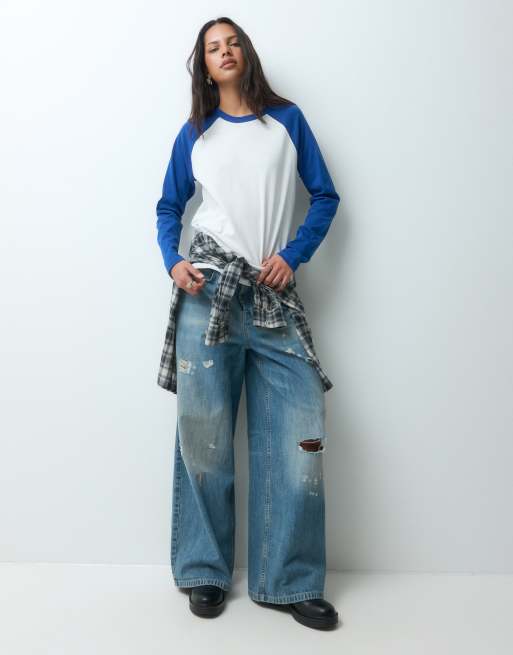 JJXX long sleeve raglan tshirt in blue, 2 of 5