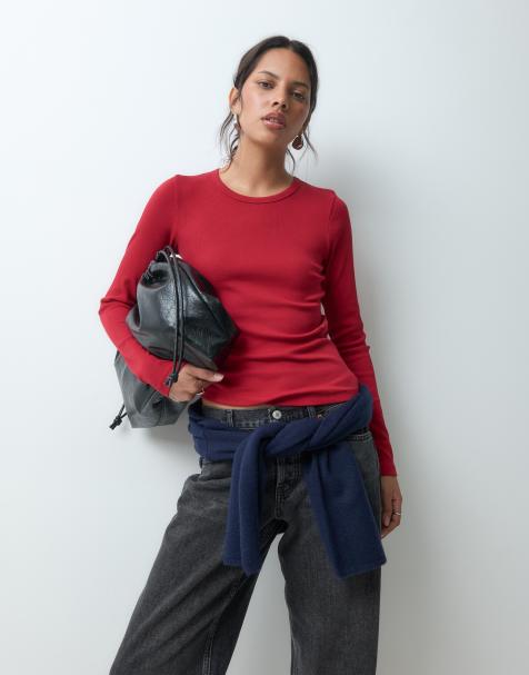 JJXX long sleeve rib tee in red