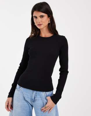 Jjxx Long Sleeve Ribbed Top In Black