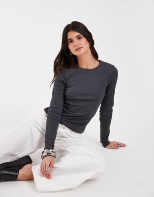 Jjxx Long Sleeve Ribbed Top In Gray