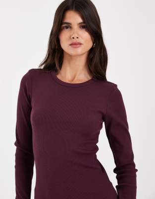 Jjxx Long Sleeve Ribbed Top In Burgundy