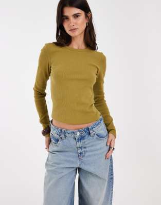 Jjxx Long Sleeve Ribbed Top In Green