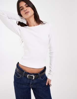 Jjxx Long Sleeve Ribbed Top In White