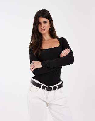 Jjxx Long Sleeve Square Neck Bodysuit In Black