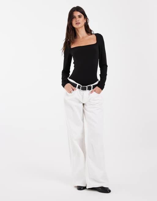 JJXX long sleeve square neck bodysuit in black, 3 of 4