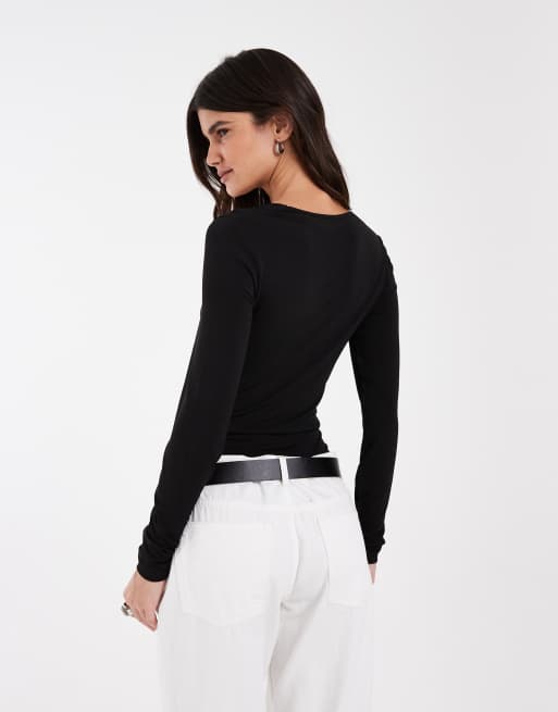 JJXX long sleeve square neck bodysuit in black, 4 of 4