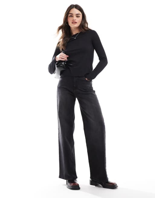 JJXX long sleeve t-shirt with lettuce hem in black | ASOS