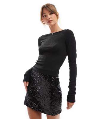 long sleeve top in black glitter