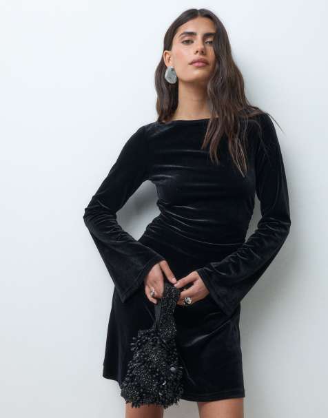 JJXX long sleeve velvet dress in black - view 1