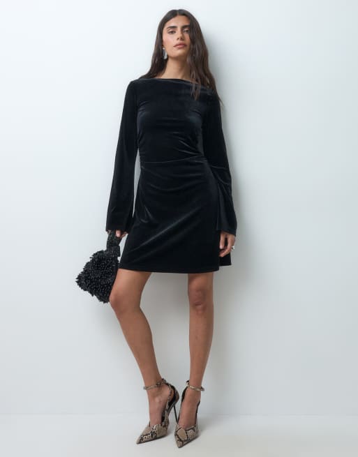 JJXX long sleeve velvet dress in black, 2 of 5