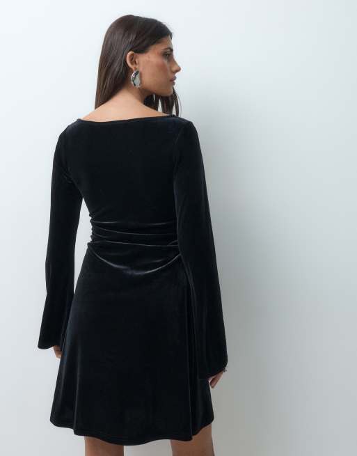 JJXX long sleeve velvet dress in black, 3 of 5