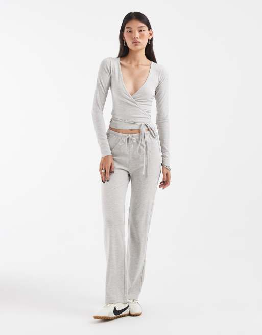 JJXX long sleeve wrap top in light gray - part of a set, 2 of 4