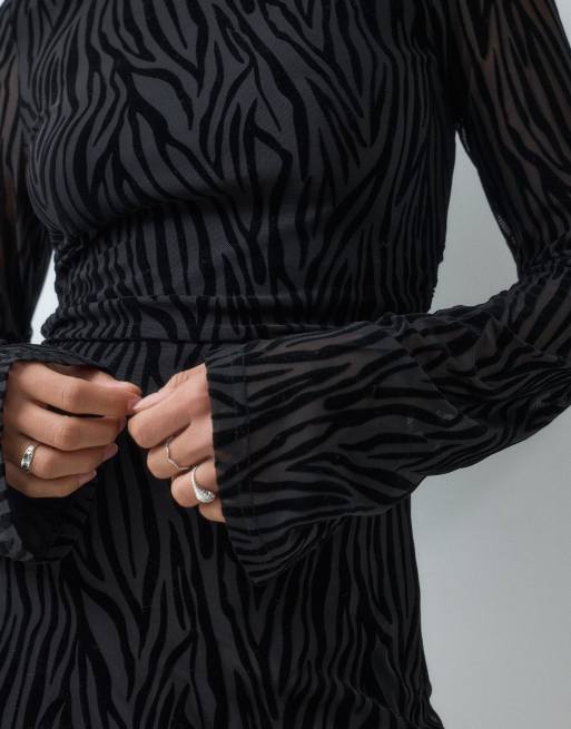JJXX long sleeve zebra flock dress in black, 5 of 5