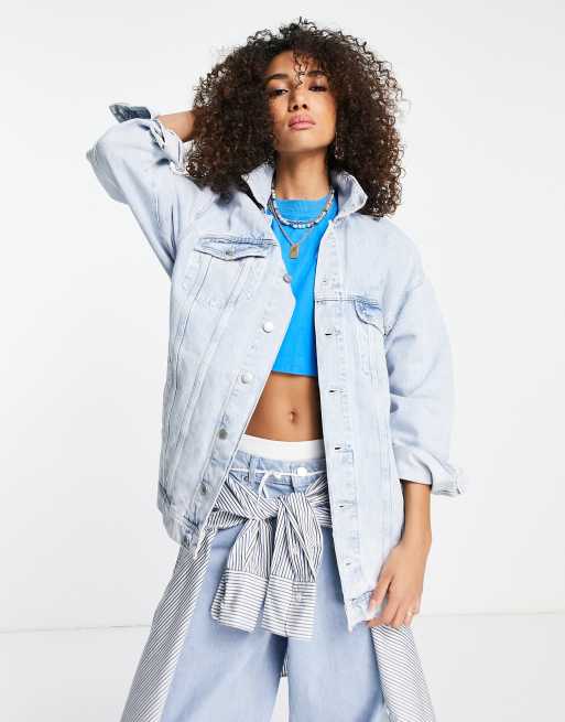 Ladies longline hot sale denim jacket