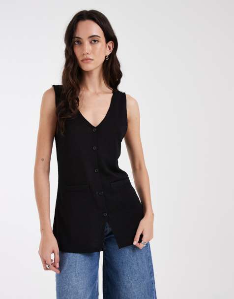 JJXX longline knitted vest in black - view 1