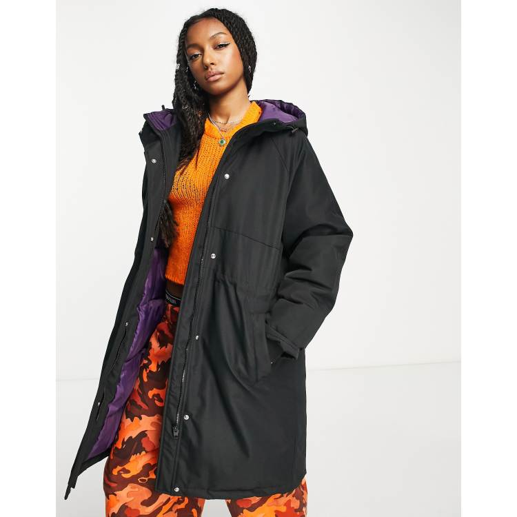 Black maxi best sale contrast hooded puffer