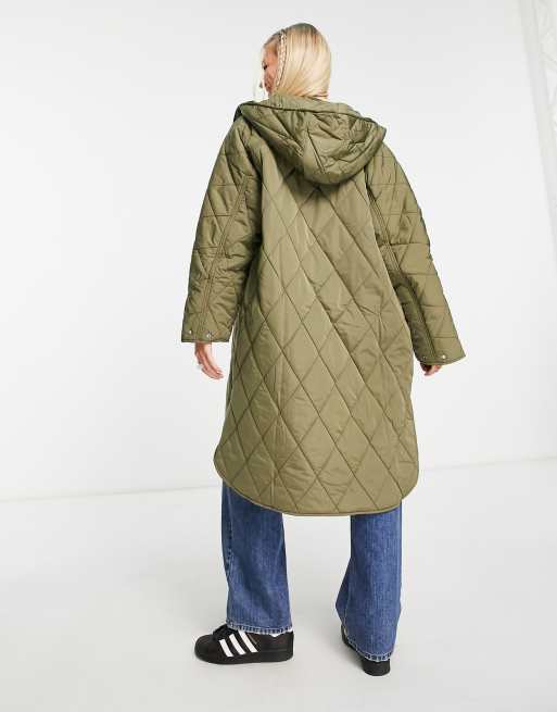 Ladies longline best sale quilted coat