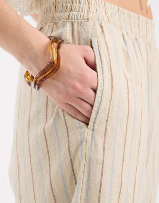 JJXX - Losse gestreepte broek van linnenmix in beige, 4 van 5