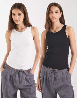 Lot de 2 débardeurs à dos nageur - Noir et blanc 36