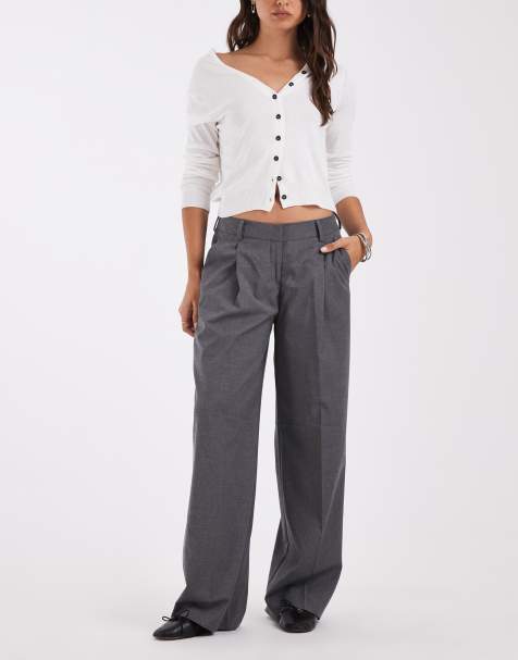 JJXX low waisted wide leg tailored trousers in dark grey - view 1