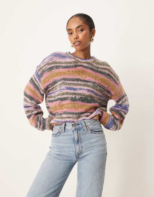 JJXX - Maglione a righe multicolore rosa chiaro effetto spacedye