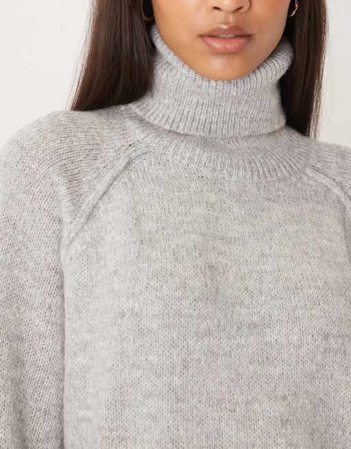 JJXX - Maglione con collo alto e polsini grigio mélange, 3 di 4