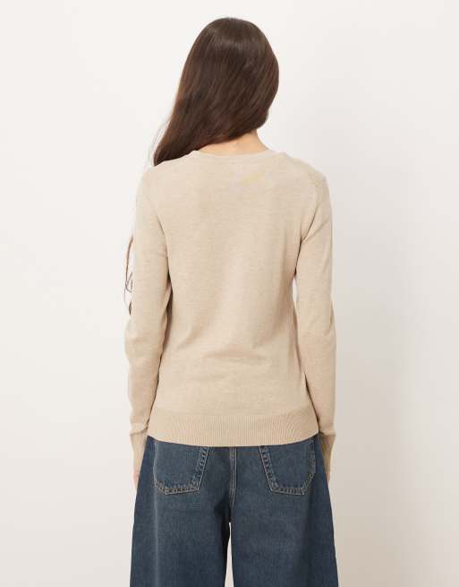 JJXX - Maglione girocollo lavorato beige, 3 di 4