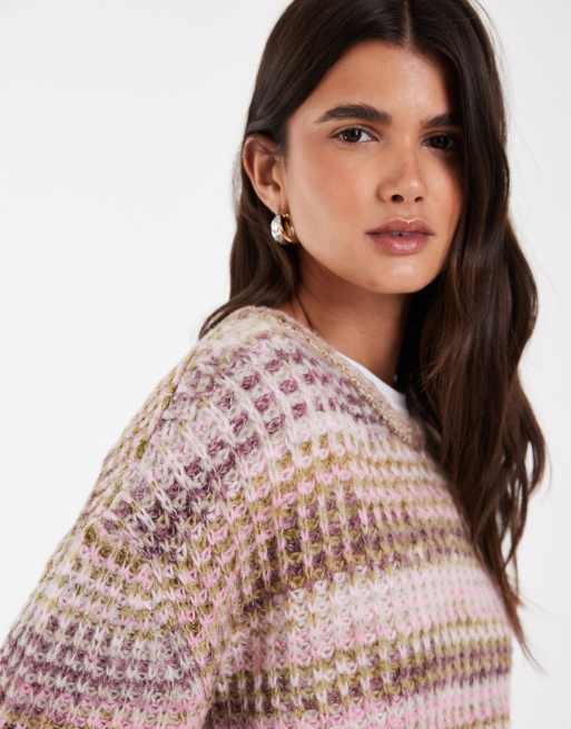JJXX maglione girocollo space dye rosa e oliva, 4 di 4
