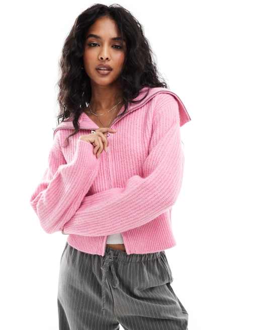 JJXX - Maglione rosa chiaro con colletto e doppia zip