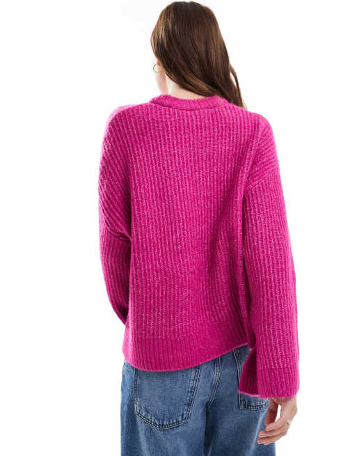 JJXX - Maglione soffice taglio corto rosa a coste, 4 di 4
