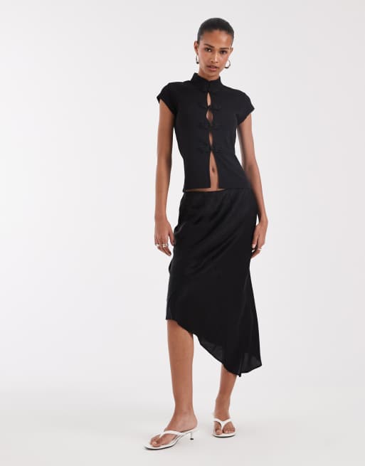 JJXX mandarin-collar top with pankou clasps in black, 2 of 4