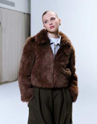 JJXX - Manteau zippé en fausse fourrure - Marron-Brown